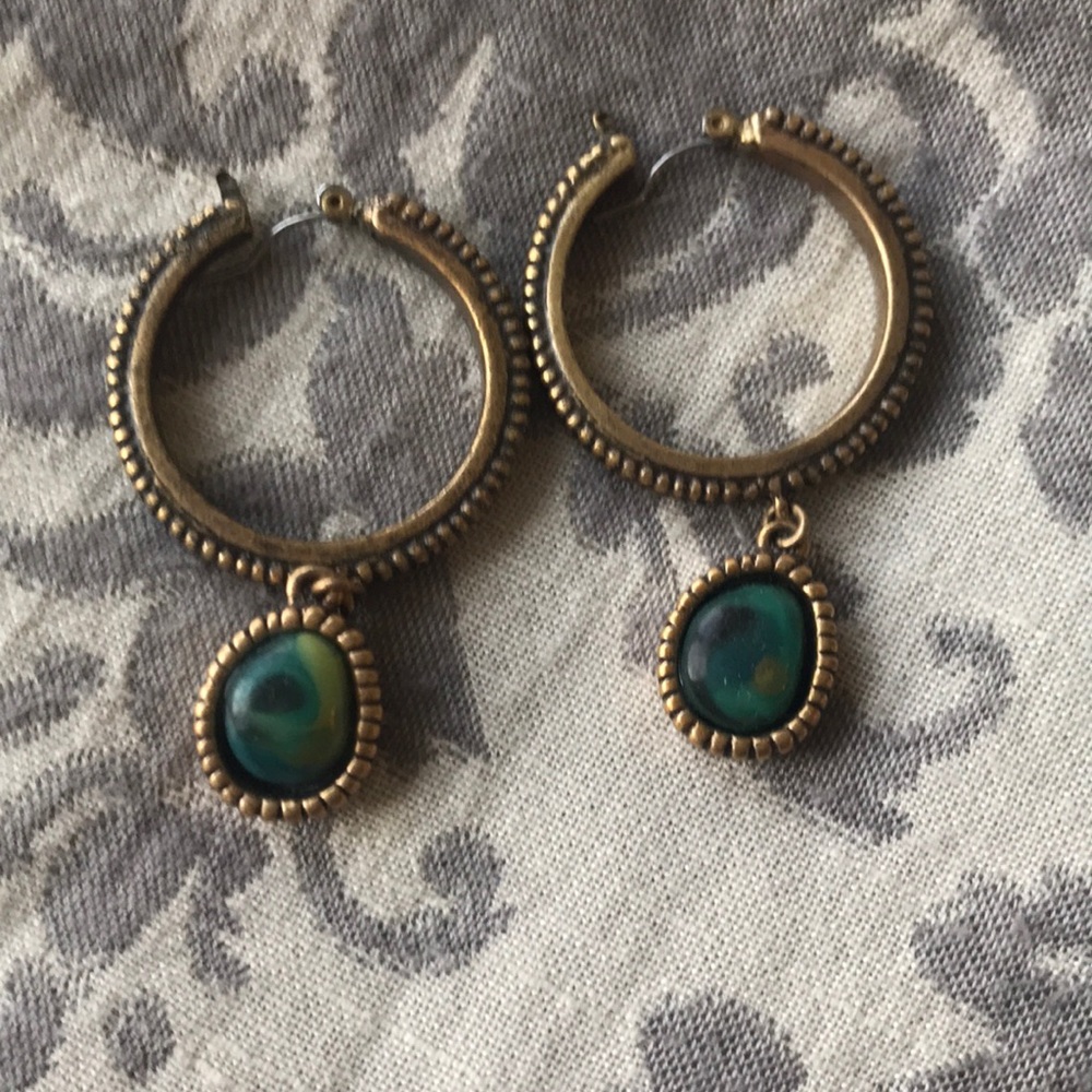 Gorgeous gold and turquoise dangly hoop earrings